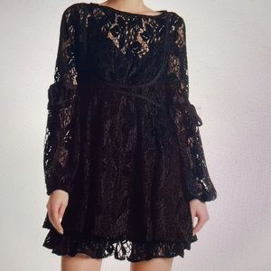 Free People Lace & Velvet Dress with Slip